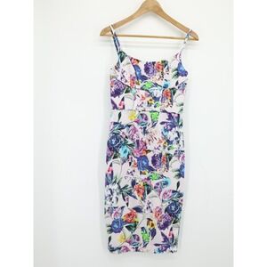 ASOS Floral Print Pencil Dress Sz 4 Multicolor Botanical‎ Midi Sheath Lined
